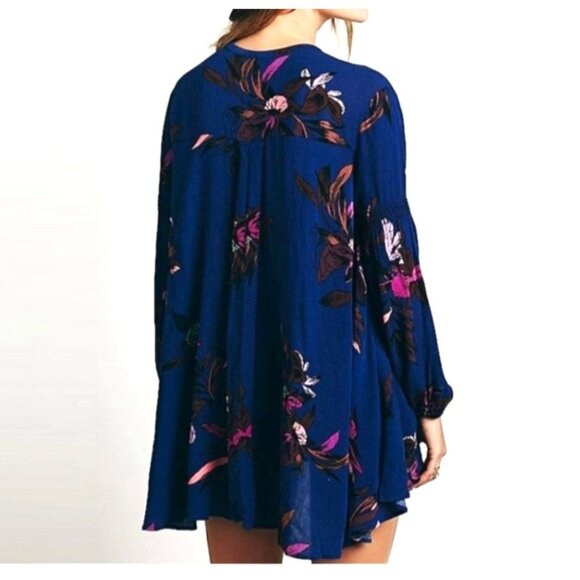 Free People Electric Orchard Blue Mini Tunic Dress S Dark Floral Fairygrunge - Picture 7 of 12